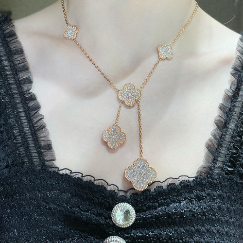[Royal&Vicky]CLOVER 6 MOTIF DIAMOND PAVED NECKLACE
