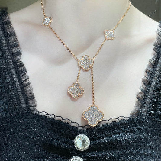 [Royal&Vicky]CLOVER 6 MOTIF DIAMOND PAVED NECKLACE