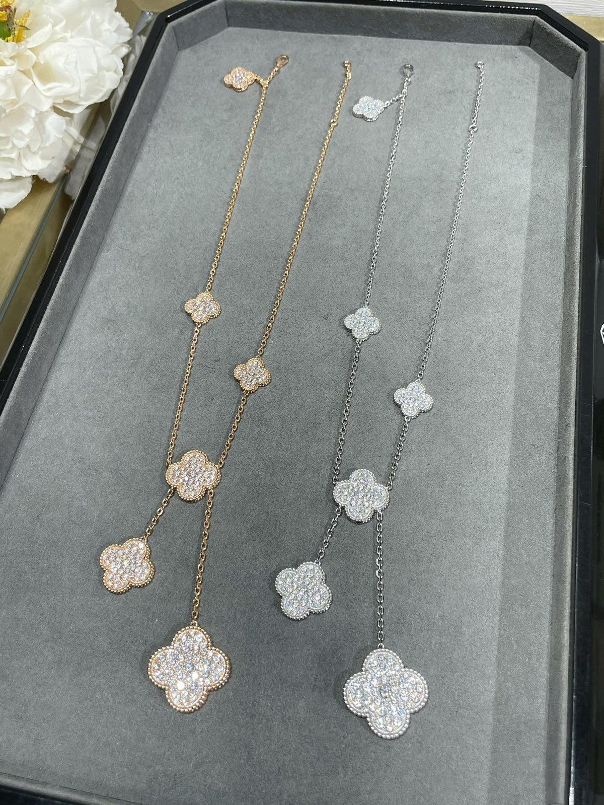 [Royal&Vicky]CLOVER 6 MOTIF DIAMOND PAVED NECKLACE