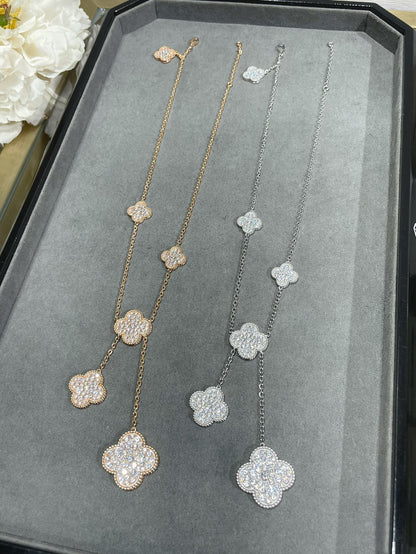 [Royal&Vicky]CLOVER 6 MOTIF DIAMOND PAVED NECKLACE