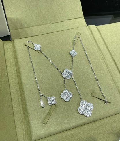 [Royal&Vicky]CLOVER 6 MOTIF DIAMOND PAVED NECKLACE