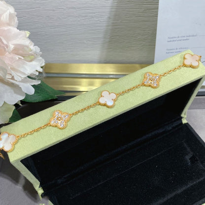[Royal&Vicky]CLOVER 5 MOTIF DIAMOND PINK MOP PINK GOLD BRACELET