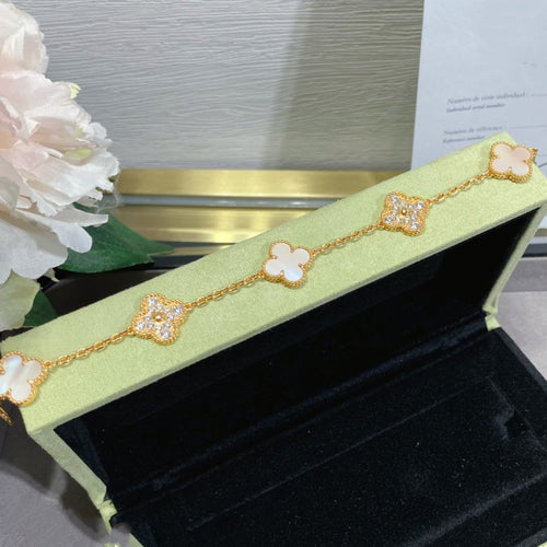 [Royal&Vicky]CLOVER 5 MOTIF DIAMOND PINK MOP PINK GOLD BRACELET