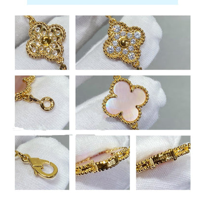 [Royal&Vicky]CLOVER 5 MOTIF DIAMOND PINK MOP PINK GOLD BRACELET