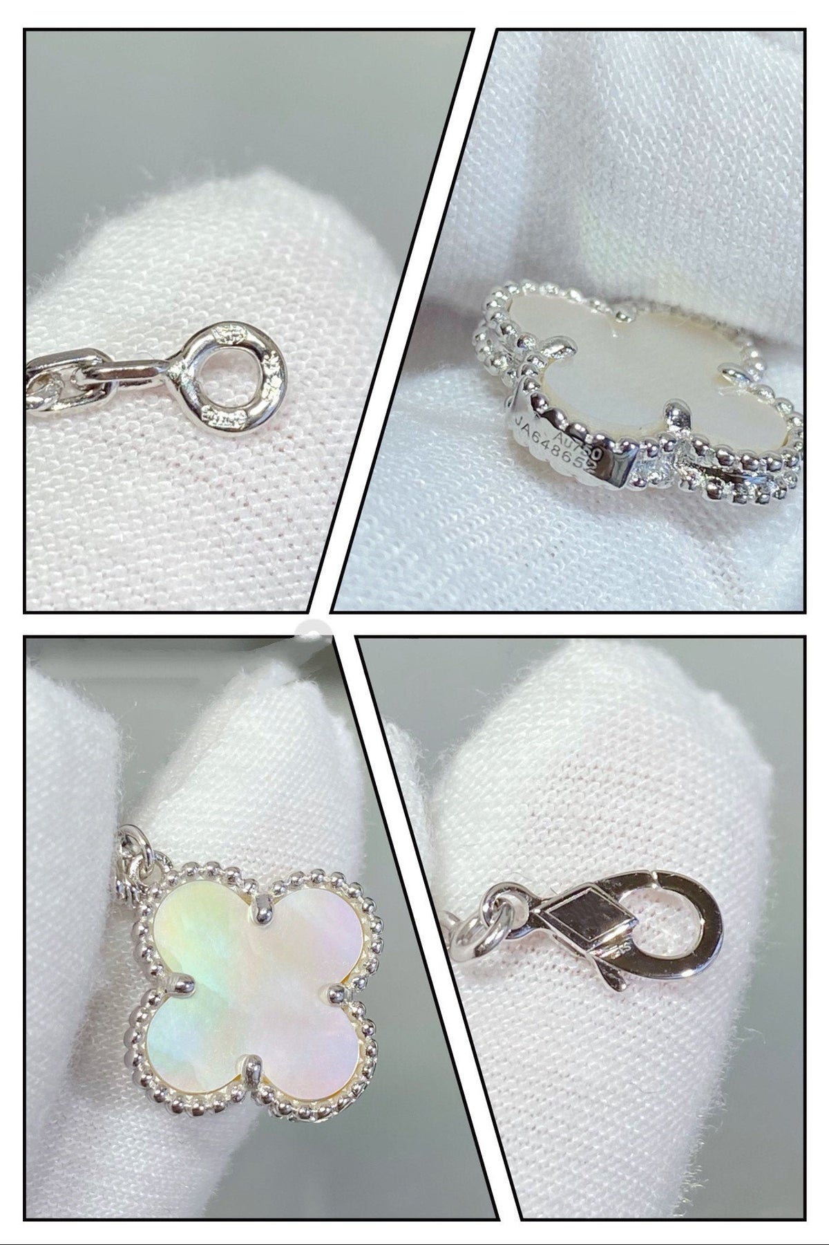 [Royal&Vicky]CLOVER 5 MOTIF WHITE MOP SILVER BRACELET