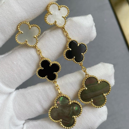 [Royal&Vicky]CLOVER 3 MOTIF MOP ONYX DARK MOP PINK GOLD EARRINGS