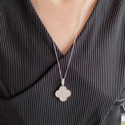 [Royal&Vicky]CLOVER 25MM LARGE PEDANT DIAMOND PAVED LONG NECKLACE