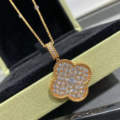 [Royal&Vicky]CLOVER 25MM LARGE PEDANT DIAMOND PAVED LONG NECKLACE