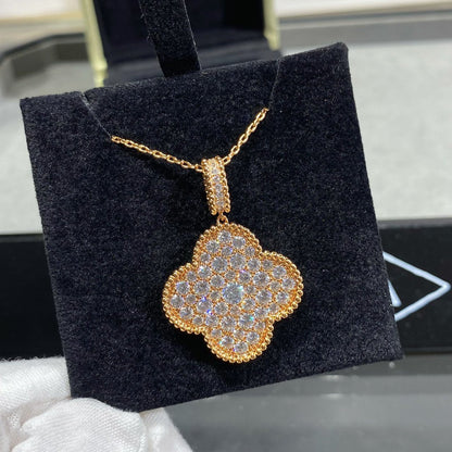 [Royal&Vicky]CLOVER 25MM LARGE PEDANT DIAMOND PAVED LONG NECKLACE
