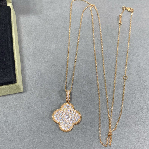 [Royal&Vicky]CLOVER 25MM LARGE PEDANT DIAMOND PAVED LONG NECKLACE