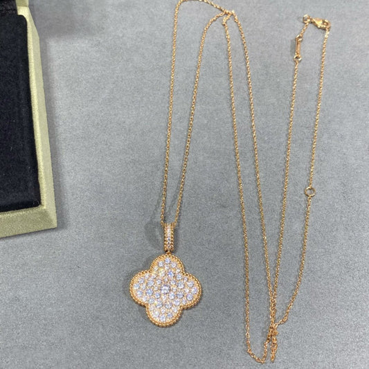 [Royal&Vicky]CLOVER 25MM LARGE PEDANT DIAMOND PAVED LONG NECKLACE