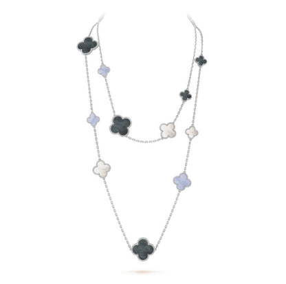 [Royal&Vicky]CLOVER 16 MOTIF CHALCEDONY MOP SILVER NECKLACE