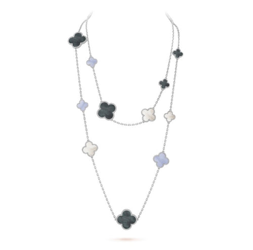 [Royal&Vicky]CLOVER 16 MOTIF CHALCEDONY MOP SILVER NECKLACE