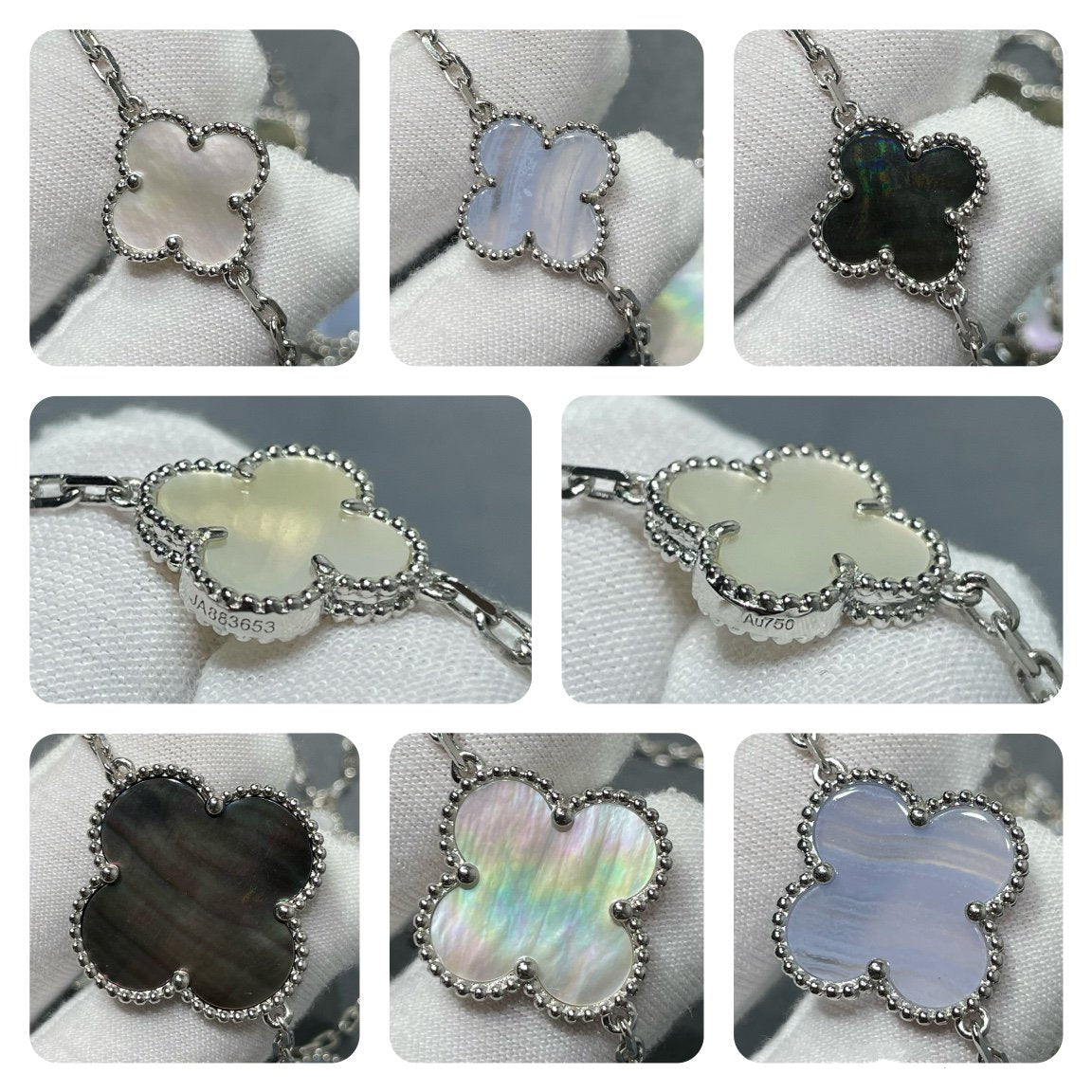 [Royal&Vicky]CLOVER 16 MOTIF CHALCEDONY MOP SILVER NECKLACE