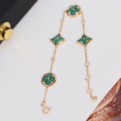 [Royal&Vicky]STAR AND SUN 4 MOTIF PINK GOLD MALACHITE BRACELET