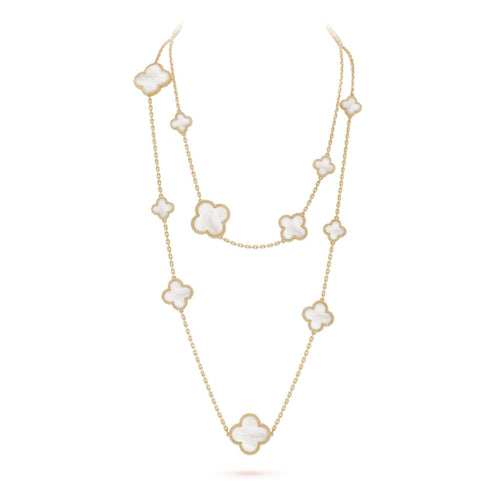 [Royal&Vicky]CLOVER 16 MOTIF WHITE MOP GOLD NECKLACE