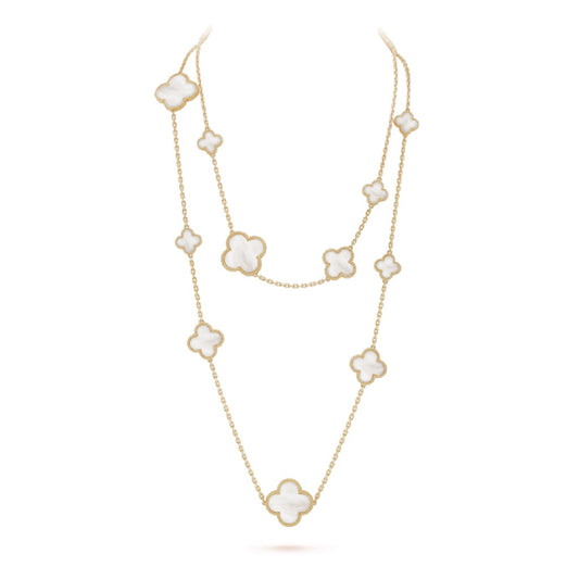 [Royal&Vicky]CLOVER 16 MOTIF WHITE MOP GOLD NECKLACE