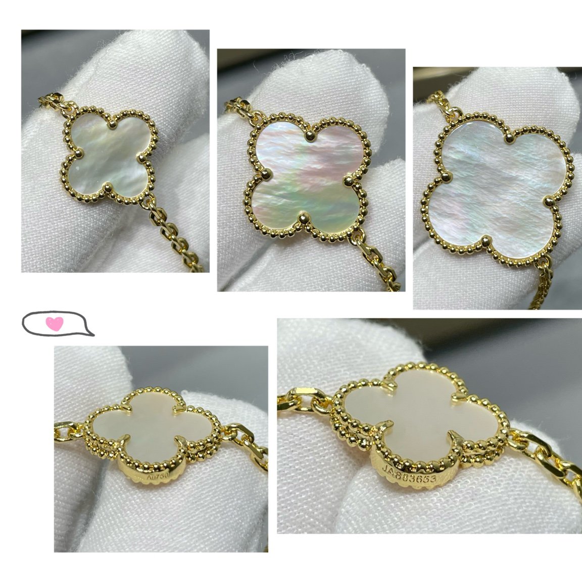 [Royal&Vicky]CLOVER 16 MOTIF WHITE MOP GOLD NECKLACE
