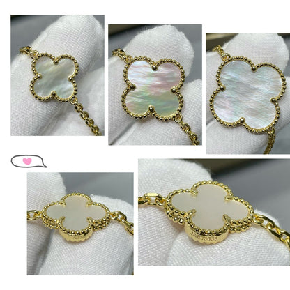[Royal&Vicky]CLOVER 16 MOTIF WHITE MOP GOLD NECKLACE