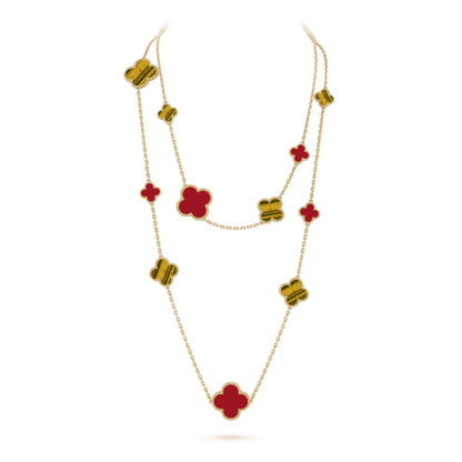 [Royal&Vicky]CLOVER 16 MOTIF CARNELIAN TIGER EYE ROSE GOLD NECKLACE