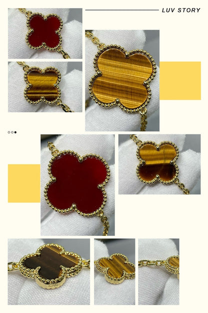 [Royal&Vicky]CLOVER 16 MOTIF CARNELIAN TIGER EYE ROSE GOLD NECKLACE