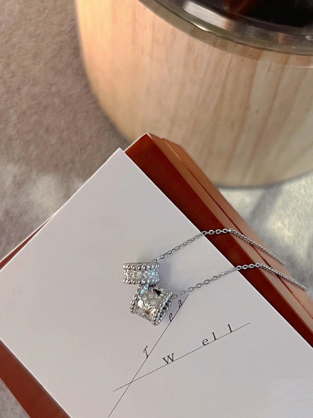 [Royal&Vicky]PERLEE DOUBLE PENDANT SILVER DIAMOND NECKLACE
