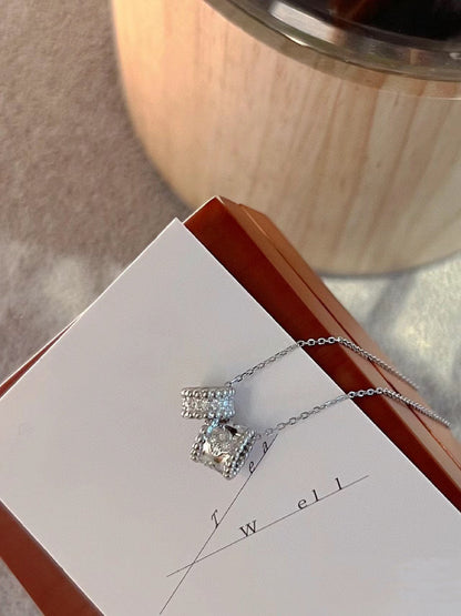 [Royal&Vicky]PERLEE DOUBLE PENDANT SILVER DIAMOND NECKLACE