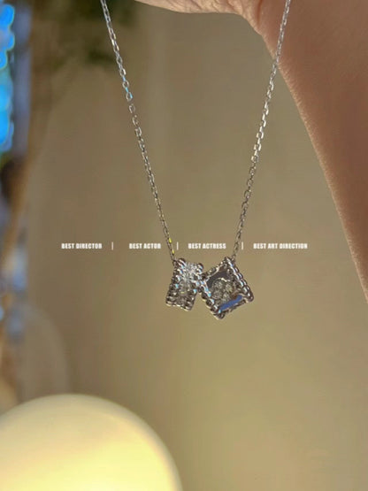 [Royal&Vicky]PERLEE DOUBLE PENDANT SILVER DIAMOND NECKLACE