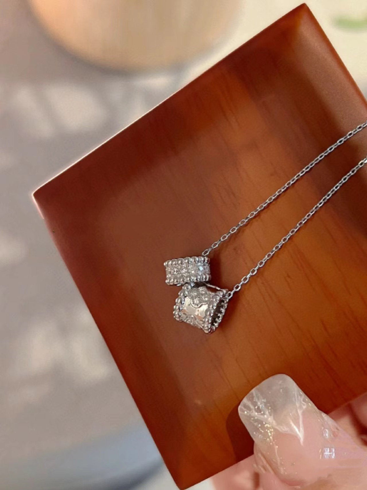 [Royal&Vicky]PERLEE DOUBLE PENDANT SILVER DIAMOND NECKLACE