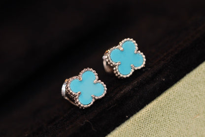 [Royal&Vicky]CLOVER MINI TURQUOISE SILVER STUD EARRINGS