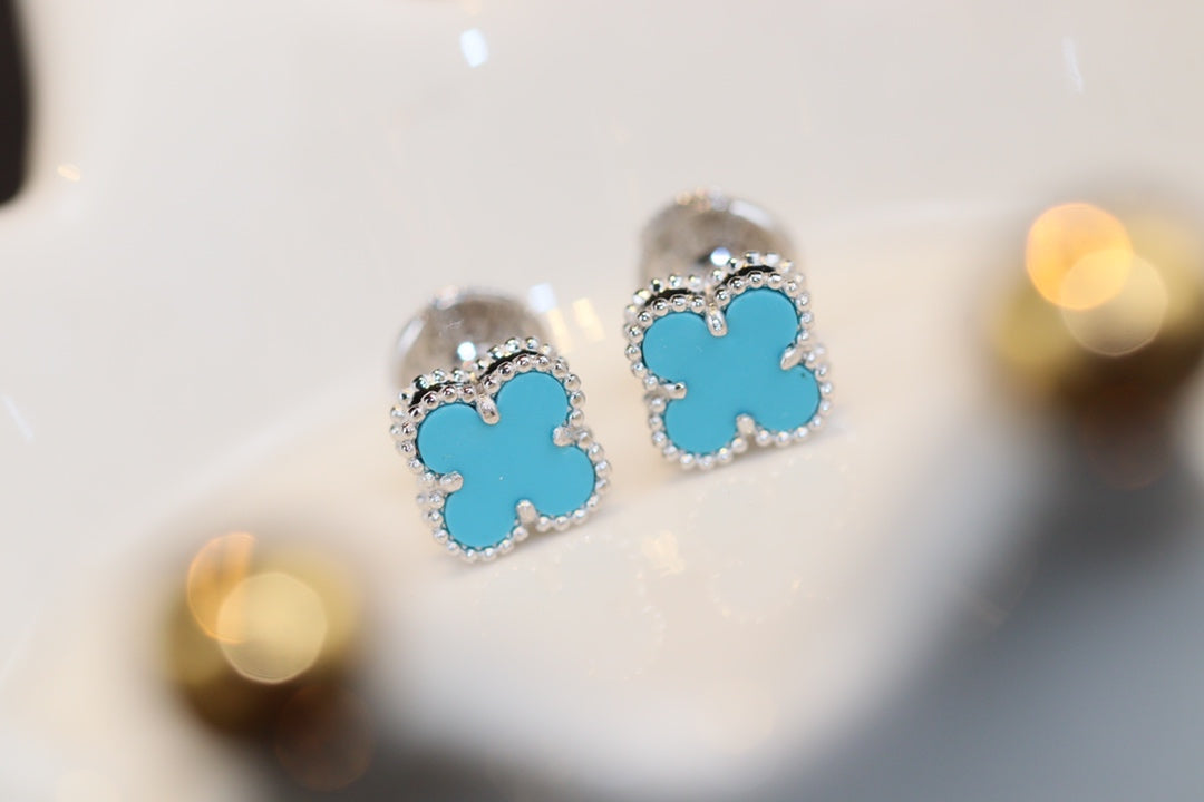 [Royal&Vicky]CLOVER MINI TURQUOISE SILVER STUD EARRINGS