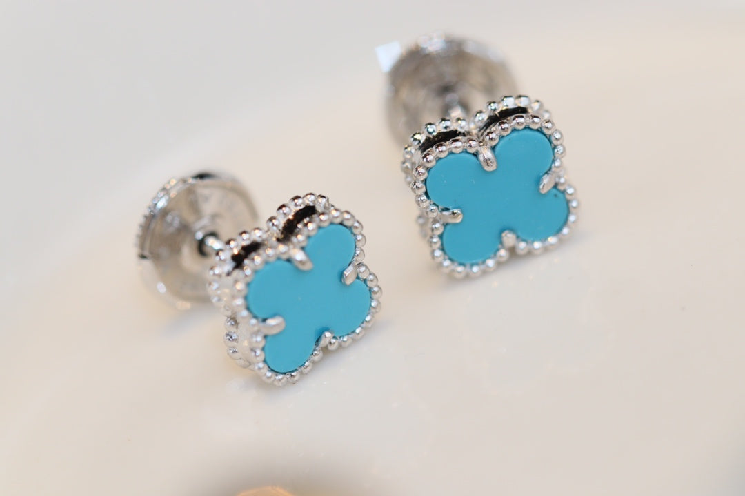 [Royal&Vicky]CLOVER MINI TURQUOISE SILVER STUD EARRINGS