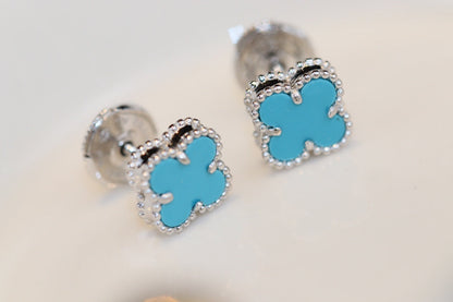 [Royal&Vicky]CLOVER MINI TURQUOISE SILVER STUD EARRINGS
