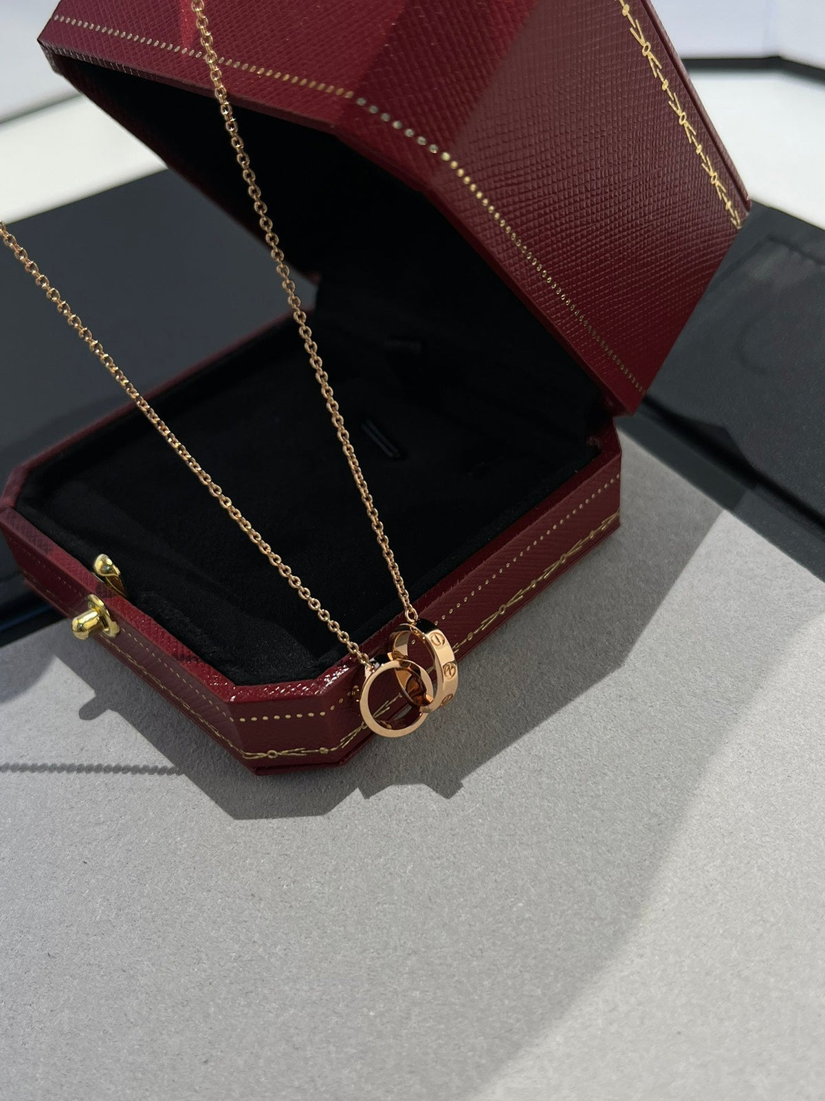 [Royal&Vicky]LOVE NECKLACE DOUBLE RING PINK GOLD