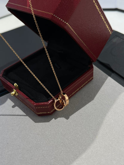 [Royal&Vicky]LOVE NECKLACE DOUBLE RING PINK GOLD