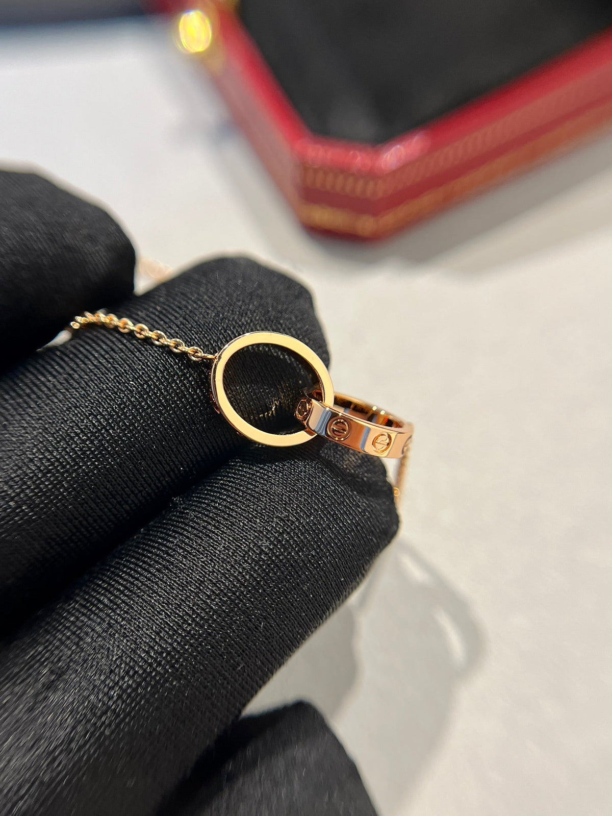 [Royal&Vicky]LOVE NECKLACE DOUBLE RING PINK GOLD