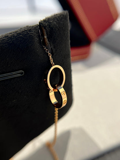 [Royal&Vicky]LOVE NECKLACE DOUBLE RING PINK GOLD