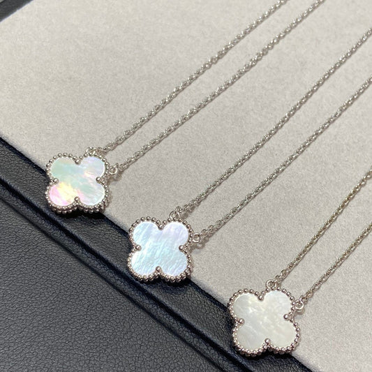 [Royal&Vicky]CLOVER MEDIUM SILVER WHITE MOP NECKLACE