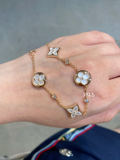 [Royal&Vicky]STAR AND SUN 4 MOTIF WHITE MOP PINK GOLD BRACELET