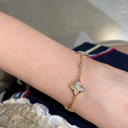 [Royal&Vicky]STAR AND SUN 4 MOTIF WHITE MOP PINK GOLD BRACELET