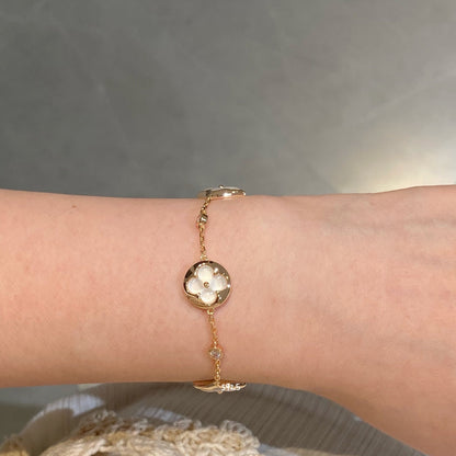 [Royal&Vicky]STAR AND SUN 4 MOTIF WHITE MOP PINK GOLD BRACELET
