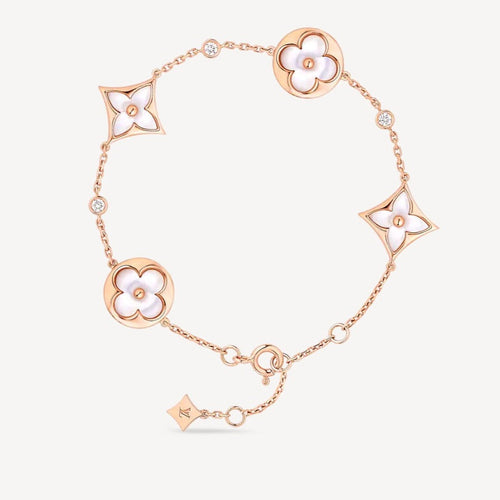 [Royal&Vicky]STAR AND SUN 4 MOTIF WHITE MOP PINK GOLD BRACELET