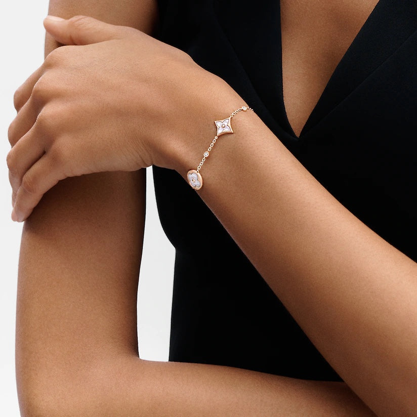 [Royal&Vicky]STAR AND SUN 4 MOTIF WHITE MOP PINK GOLD BRACELET