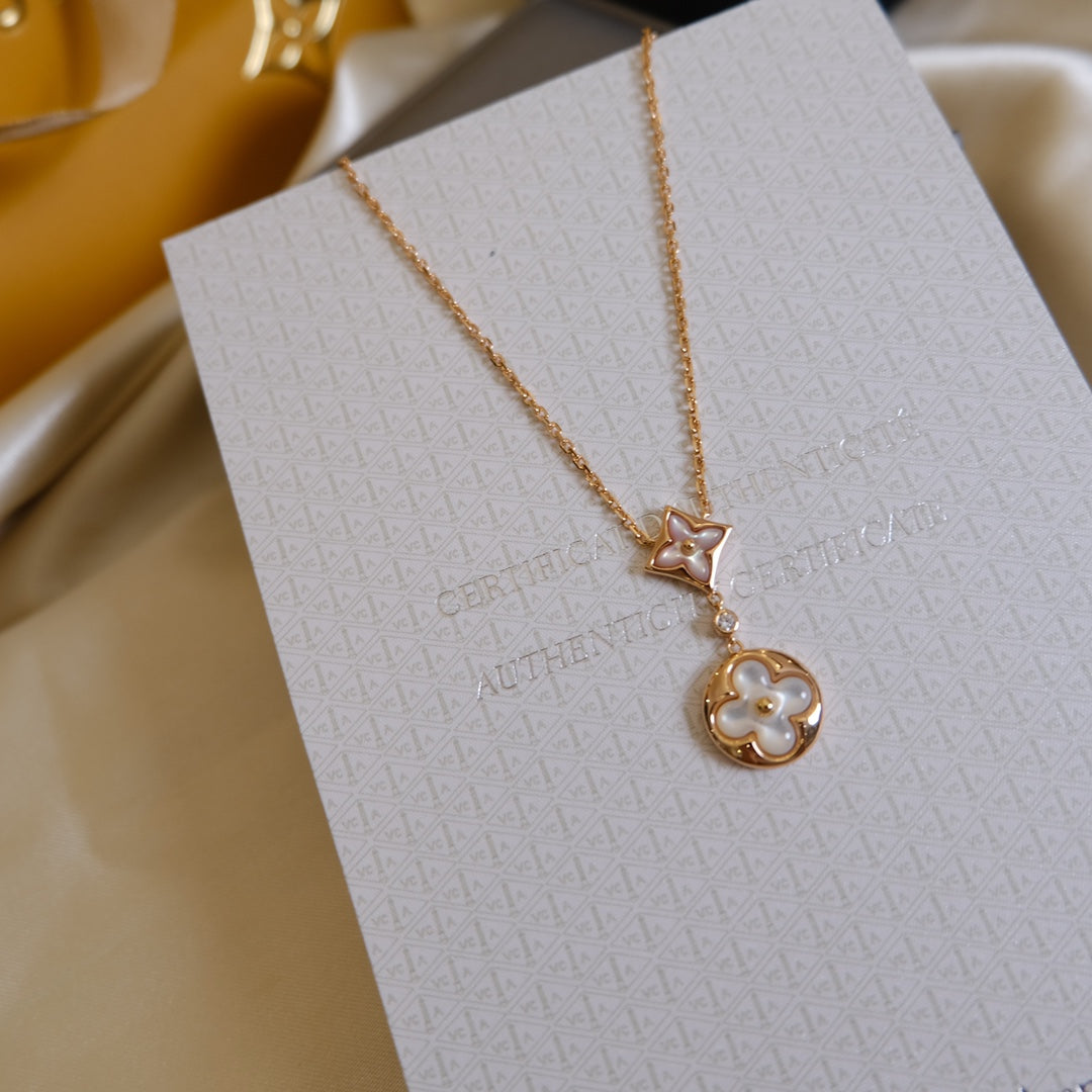 [Royal&Vicky]STAR AND SUN WHITE MOP 2 MOTIF PINK GOLD NECKLACE