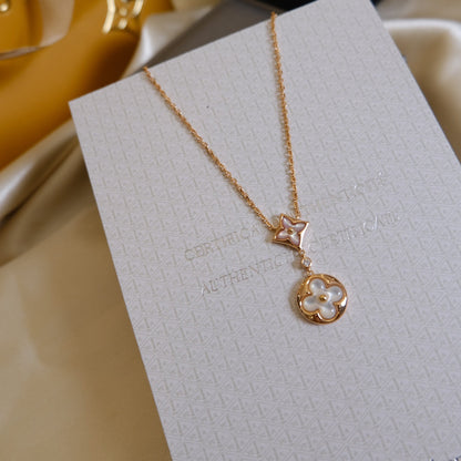 [Royal&Vicky]STAR AND SUN WHITE MOP 2 MOTIF PINK GOLD NECKLACE