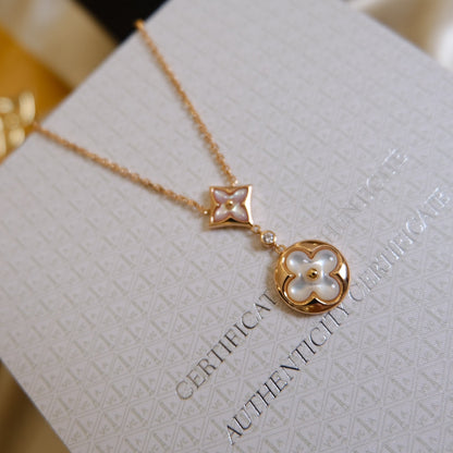 [Royal&Vicky]STAR AND SUN WHITE MOP 2 MOTIF PINK GOLD NECKLACE