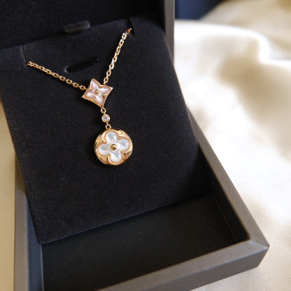 [Royal&Vicky]STAR AND SUN WHITE MOP 2 MOTIF PINK GOLD NECKLACE