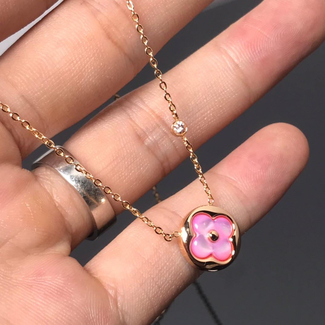 [Royal&Vicky]COLOR BLOSSOM PINK MOP SUN GOLD NECKLACE