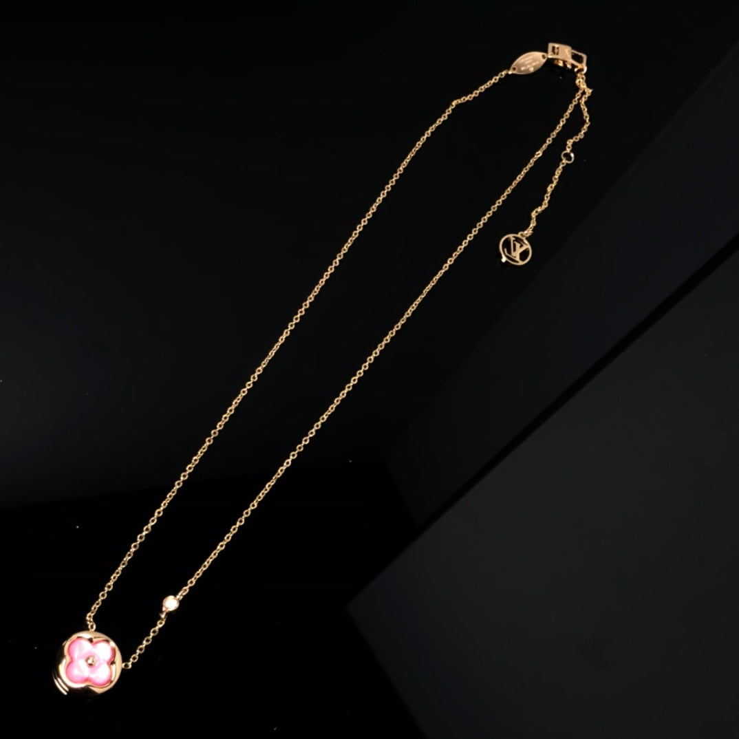 [Royal&Vicky]COLOR BLOSSOM PINK MOP SUN GOLD NECKLACE
