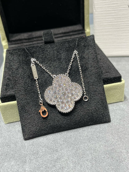 [Royal&Vicky]CLOVER 25MM LARGE PENDANT DIAMOND PAVED SILVER NECKLACE
